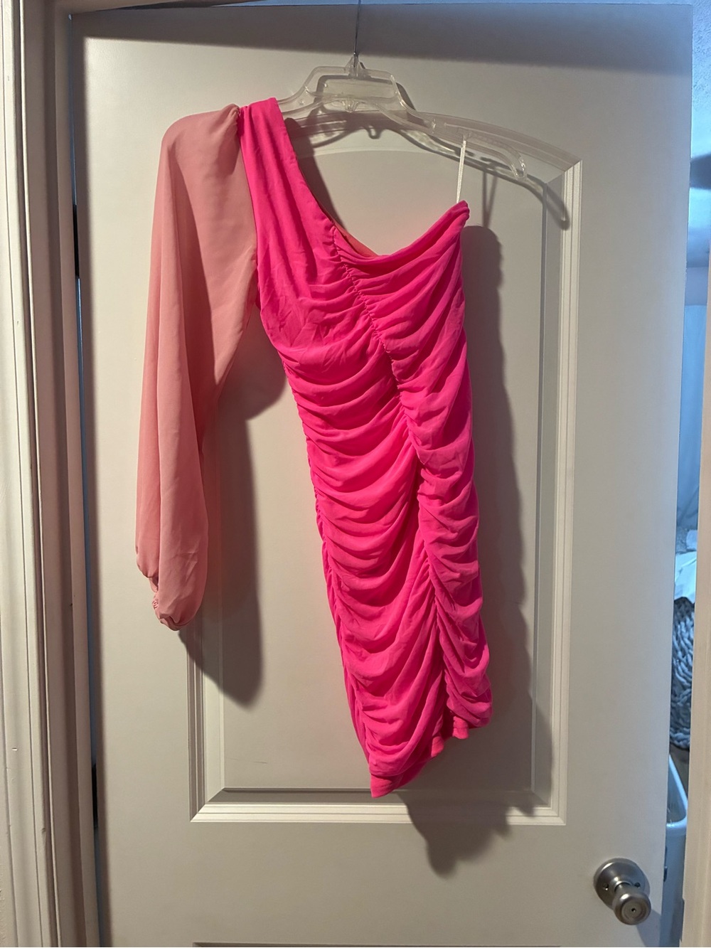 One-Shoulder Ruched Pink Dress